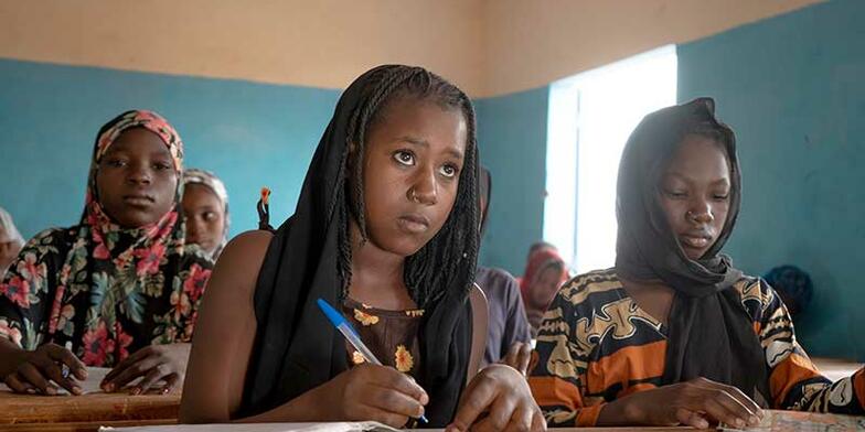 Girls study in school