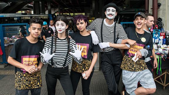 The youth team taking part in a street performance