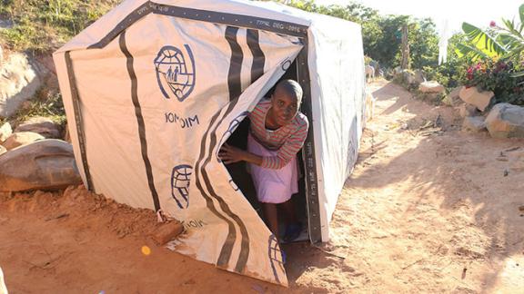 Sylvia and her family's temporary shelter, while their home is being rebuilt