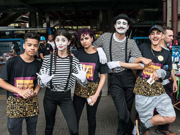 The youth team taking part in a street performance